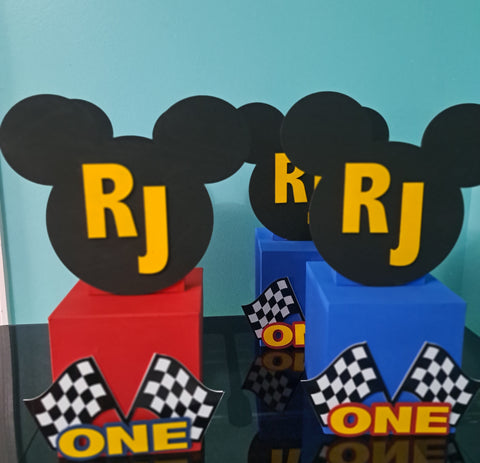 Mickey Mouse Racers Centerpiece red and blue ( Colors can be customized just email us)
